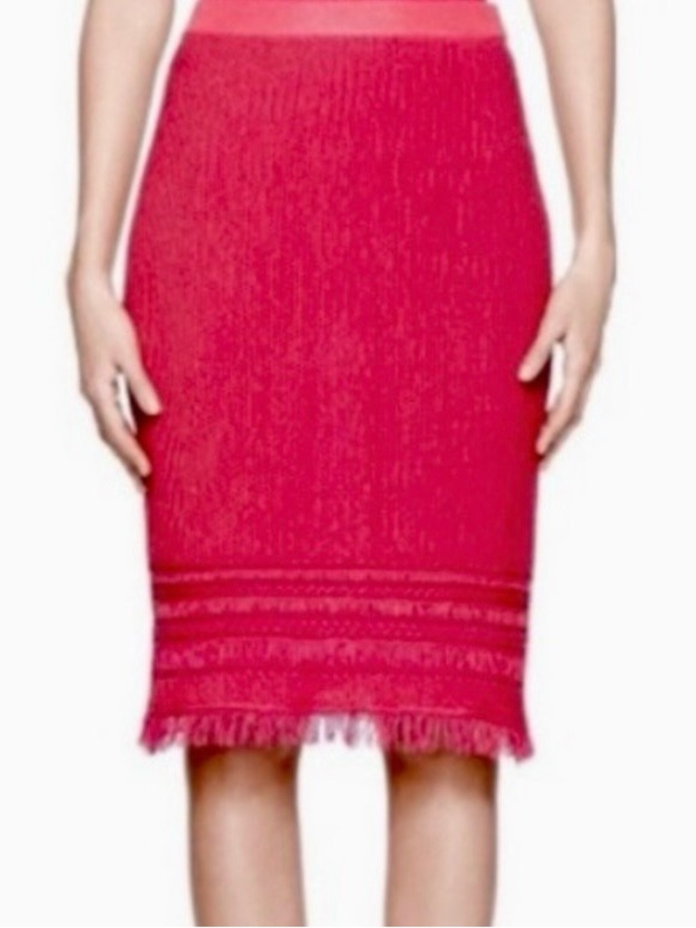 Tory Burch Brielle Knit Fringe Hem Pencil Skirt Pink/Orange Sm
